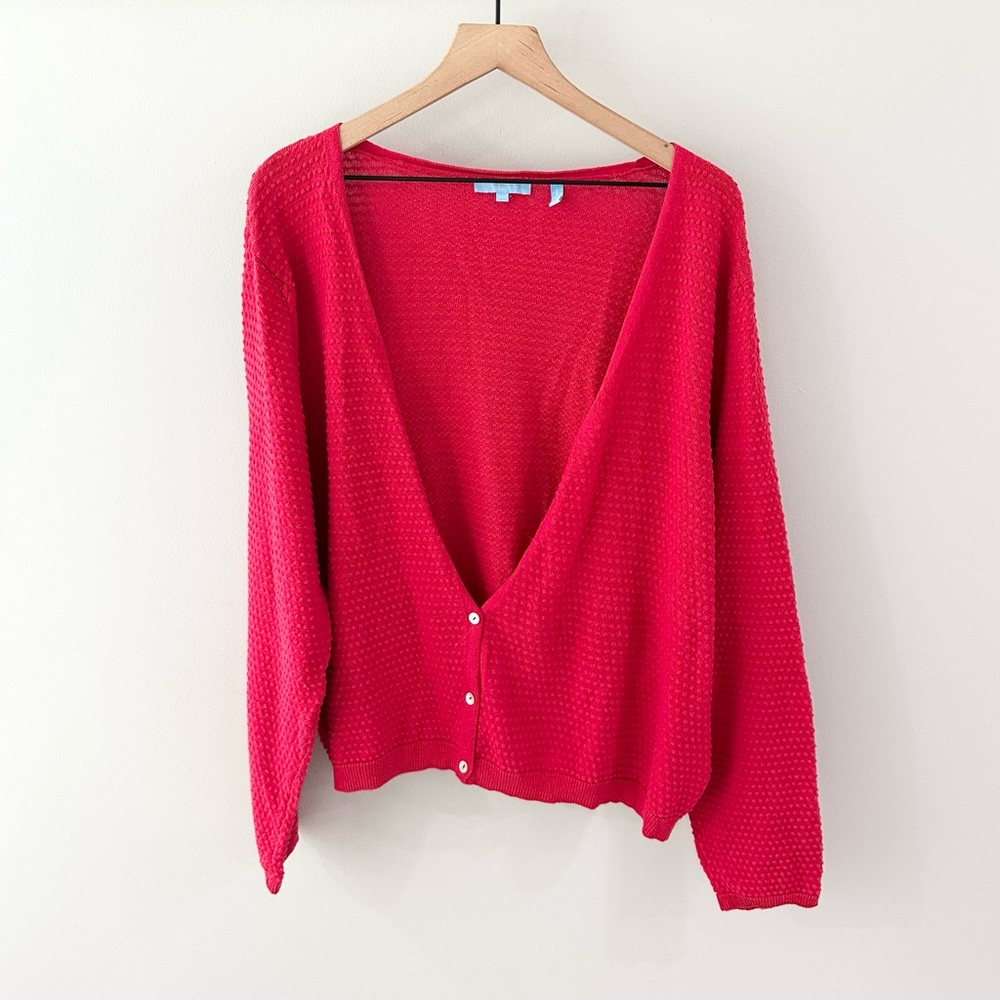 Draper James RSVP V-Neck Textured Cardigan Red Size XXL - Picture 2 of 6